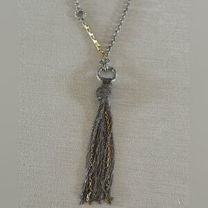Brighton ‘In the Mix’, long silver plated, and brushed gold tassel necklace